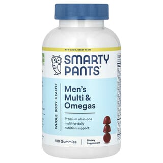 SmartyPants‏, סוכריות גומי עם מולטי-ויטמין אומגה לגברים, קרם לימון, אוכמניות ואוכמניות, 180 סוכריות גומי