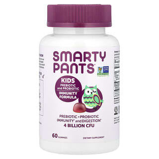 SmartyPants, Kids Prebiotic and Probiotic Gummies, präbiotische und probiotische Fruchtgummis für Kinder, Immunitätsformel, Traube, 4 Milliarden KBE, 60 Fruchtgummis (2 Milliarden KBE pro Fruchtgummi)