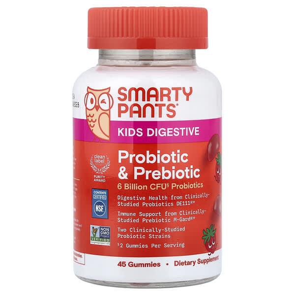 SmartyPants, Kids Digestive, Probiotic & Prebiotic Gummies, Strawberry, 45 Gummies — product photo 1