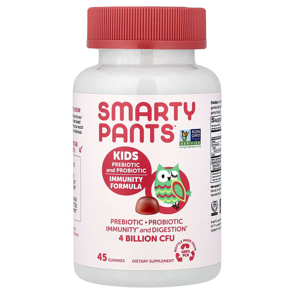 SmartyPants, Kids Prebiotic and Probiotic Gummies, Immunity Formula, Strawberry Crème, 45 Gummies