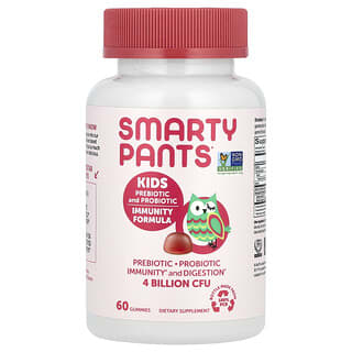 SmartyPants, Детский пребиотик и пробиотик, формула для укрепления иммунитета, клубничный крем, 4 миллиарда КОЕ, 60 жевательных таблеток (2 миллиарда КОЕ в жевательной таблетке)
