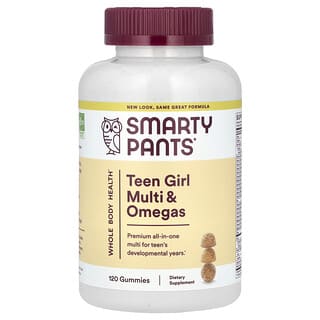 SmartyPants, Suplemento multivitamínico y omega para adolescentes mujeres, Naranja, bayas mixtas y lima limón, 120 gomitas