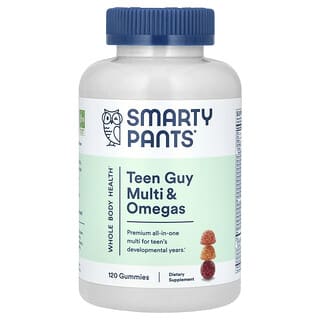 SmartyPants, Suplemento multivitamínico y con omega para adolescentes varones, Naranja, cereza y lima limón, 120 gomitas