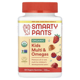 SmartyPants, Caramelle gommose multiformi e omega biologiche per bambini, frutti di bosco misti e ciliegia, 120 caramelle gommose biologiche