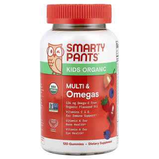 SmartyPants, Gomitas orgánicas para niños con múltiples ingredientes y omega, Bayas y cerezas mixtas, 120 gomitas orgánicas