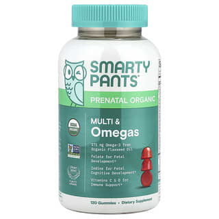 SmartyPants, Organic Prenatal Multi & Omegas, Grape, Blueberry and Mixed Berry, 120 Organic Gummies