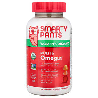 SmartyPants, Multivitamínico y omegas orgánico para mujeres, frambuesa, limón-lima y uva, 120 gomitas orgánicas