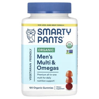 SmartyPants, Biologico, caramelle gommose multiformi e omega per uomo, lampone, arancia e ciliegia, 120 caramelle gommose biologiche