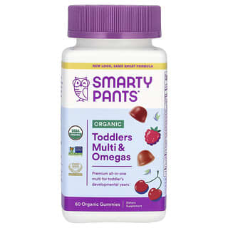 SmartyPants, Organic Toddlers Multi & Omegas Gummies, череши и смесени горски плодове, 60 органични гуми