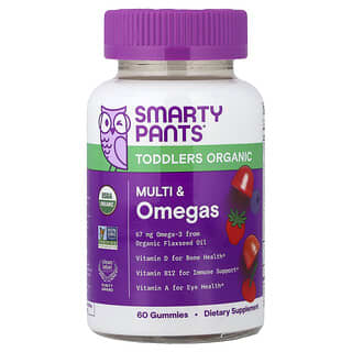 SmartyPants, Organic Toddlers Multi & Omegas Gummies, Cherry and Mixed Berry, 60 Organic Gummies
