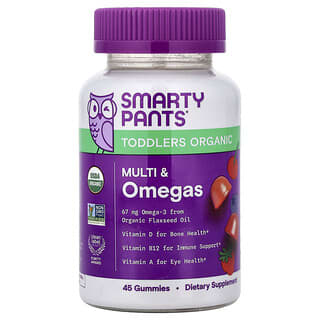 SmartyPants, Bio gumové cukríky pre batoľatá s viacerými a omega mastnými kyselinami, mix lesných plodov a čerešní, 45 gumových cukríkov