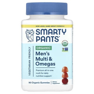 SmartyPants, Gommes multivitamines et omégas pour hommes, Biologiques, Framboise, orange et cerise, 90 gommes biologiques