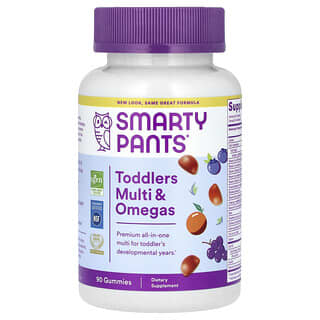 SmartyPants, Toddlers, Multi & Omegas Gummies, Grape, Orange, and Blueberry, 90 Gummies