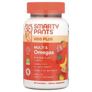 SmartyPants, Kids Plus, Multi & Omegas Gummies, Multi- und Omega-Fruchtgummis, Zitrone, Orange und Erdbeere-Banane, 60 Fruchtgummis