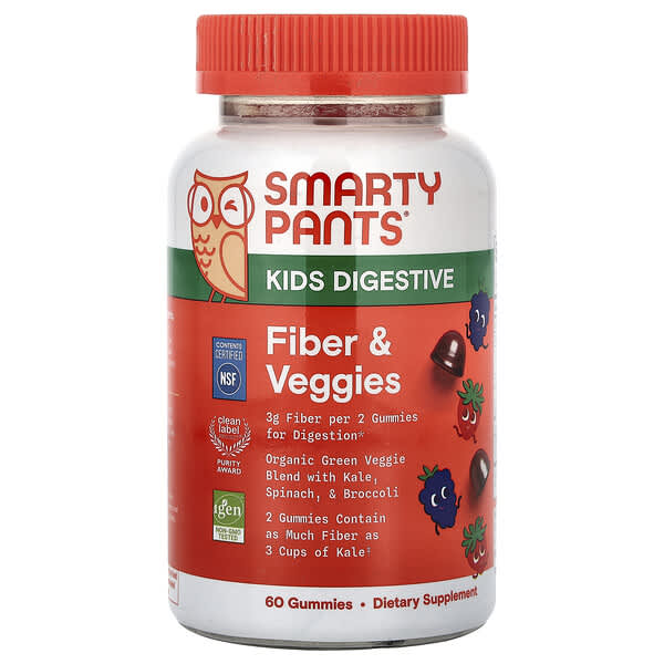SmartyPants, Kids Digestive, Fiber & Veggies Gummies, Mixed Berry, 60 Gummies