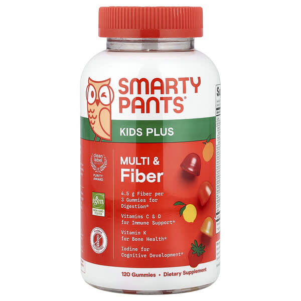 SmartyPants Kids Plus, Multi & Fiber, Strawberry, Orange and Lemon, 120 Gummies