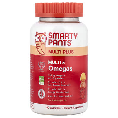 SmartyPants, Multi-Nutrient & Omega Gummies+, Lemon, Orange & Strawberry Banana Flavors, 90 Gummies