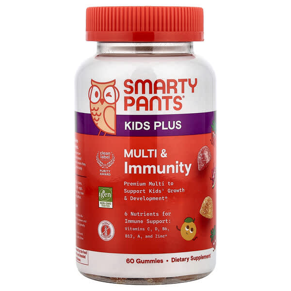 SmartyPants, Kids Plus, Multi & Immunity Gummies, Strawberry Watermelon and Tangerine, 60 Gummies — product photo 1