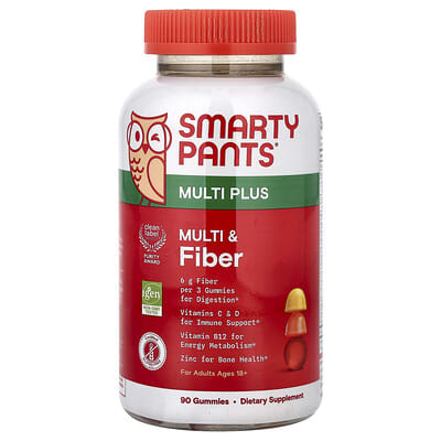 SmartyPants, Multi Plus, Multi & Fibre Gummies, Strawberry, Orange & Lemon, 90 Gummies