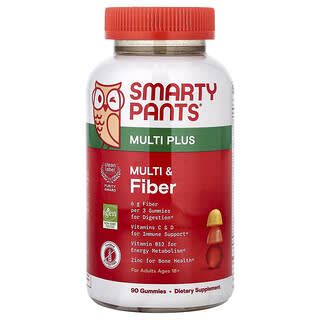 SmartyPants, Multi Plus, Multi & Fiber Gummies, Multi- und Ballaststoff-Fruchtgummis, Erdbeere, Orange und Zitrone, 90 Fruchtgummis