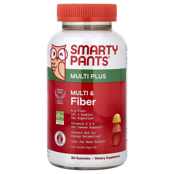 Multi Plus, Multi & Fiber Gummies, Strawberry, Orange & Lemon, 90 Gummies