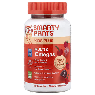 SmartyPants, Kids Plus, Multi-Nutrient & Omega Gummies, Cherry Berry Punch, 60 Gummies