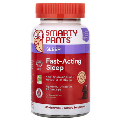 SmartyPants, Sleep Aid, Fast-Acting Sleep Aid Gummies, 18+, Blueberry Blackberry Flavor, 60 Count
