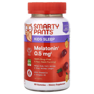 SmartyPants, Children's Sleep Aid, Melatonin Gummies, Strawberry Mango Flavor, 60 Gummies