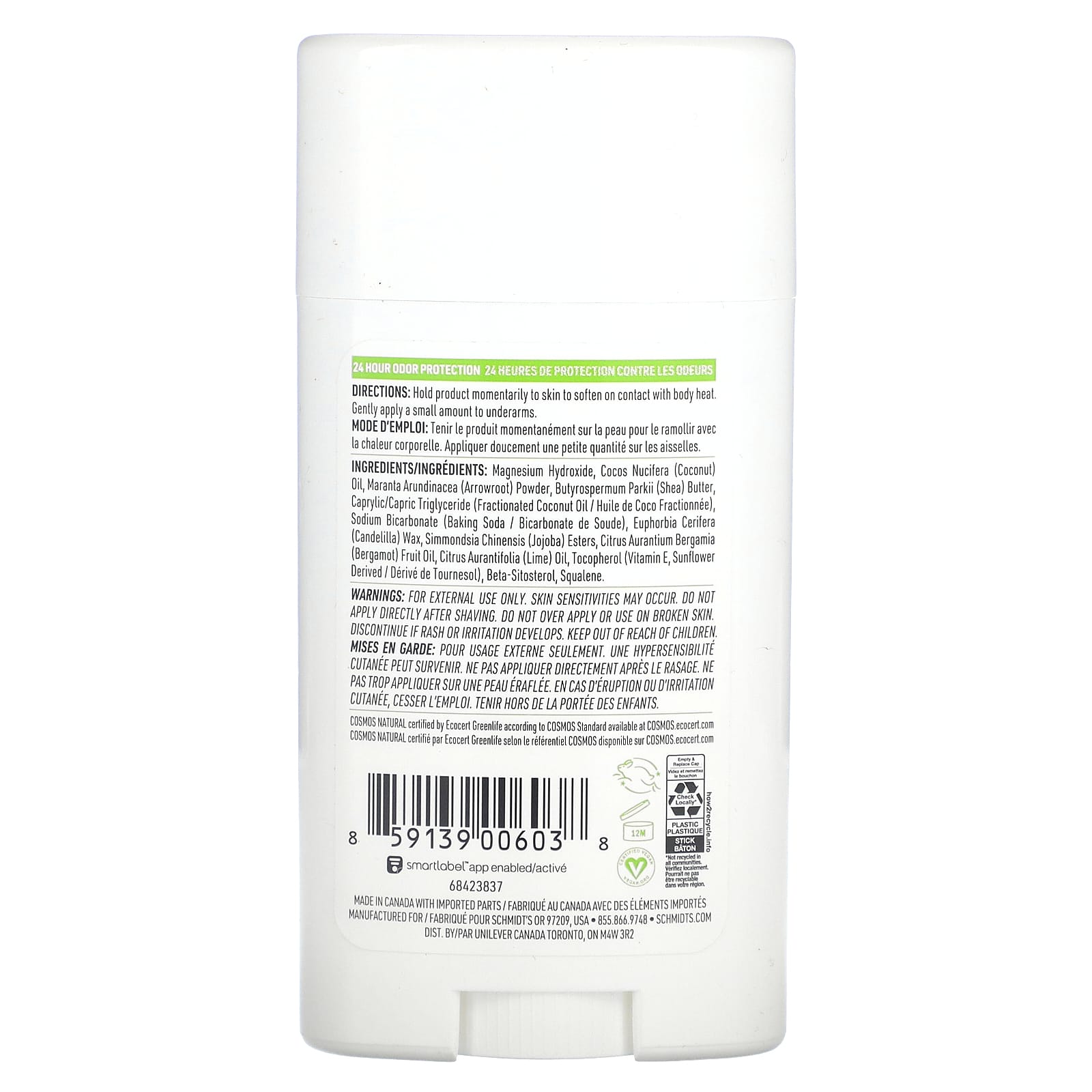 Schmidt's, Natural Deodorant, Bergamot & Lime, 2.65 oz (75 g)