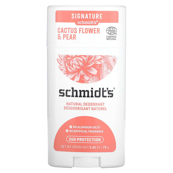 Schmidt's, ผลิตภัณฑ์ระงับกลิ่นกายจากธรรมชาติ กลิ่นดอกกระบองเพชรและลูกแพร์ ขนาด 2.65 ออนซ์ (75 ก.)