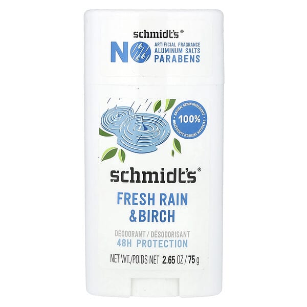 Schmidt's, 데오드란트, 상쾌한 비 & 자작나무, 75g(2.65oz)