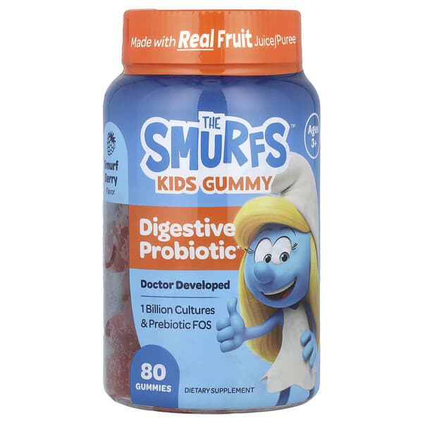 The Smurfs Kids Gummy, Digestive Probiotic, Ages 3+, Smurf Berry, 80 Gummies