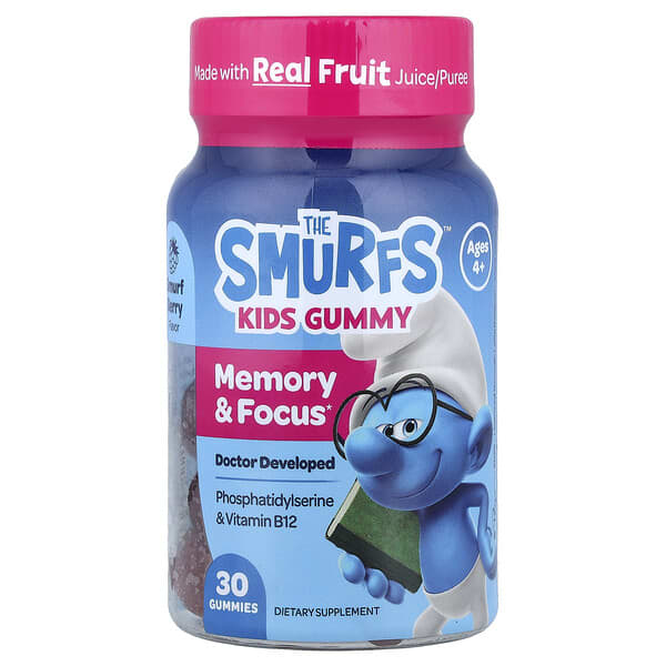 The Smurfs, 어린이용 구미젤리, 기억력 및 집중력 향상, 만 4세 이상, 스머프 베리, 구미젤리 30개