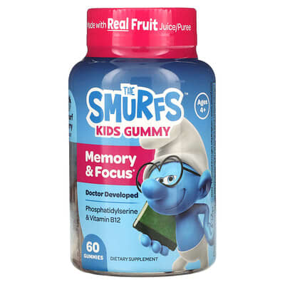The Smurfs, Kids' Gummies, Memory & Focus, Ages 4+, Elf Berry Flavor, 60 Gummies