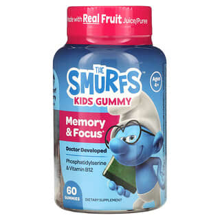 The Smurfs（スマーフ）、子ども用記憶力＆集中力グミ、スマーフベリー、4歳以上、グミ60粒