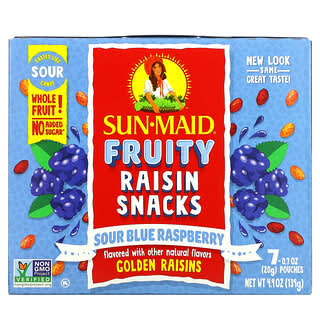 Sun-Maid, Bocadillos frutales con pasas, Frambuesa azul ácida, 7 sobres, 20 g (0,7 oz) cada uno