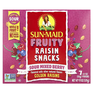 Sun-Maid, Fruity Raisin Snacks, Sour Mixed Berry, 7 Pouches, 0.7 oz (20 g) Each