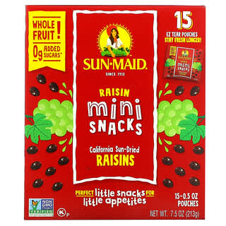 Sun-Maid, Mini bocadillos con pasas, 15 sobres, 14 g (0,5 oz) cada uno