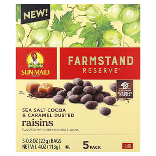صن ميد‏, Farmstand Reserve ™ ، زبيب ، ملح البحر ، كاكاو وكراميل ، 5 أكياس ، 0.8 أونصة (23 جم) لكل كيس