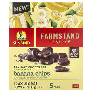 صن ميد‏, Farmstand Reserve ™ ، رقائق الموز ، شيكولاتة بملح البحر ، 5 أكياس ، 0.8 أونصة (23 جم) لكل كيس
