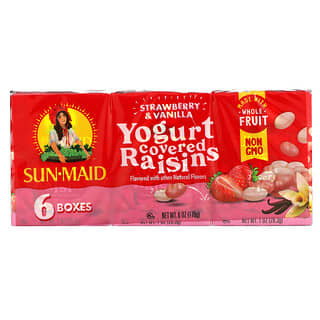 Sun-Maid, Pasas cubiertas de yogur, fresa y vainilla, 6 cajas, 28,3 g (1 oz) cada una