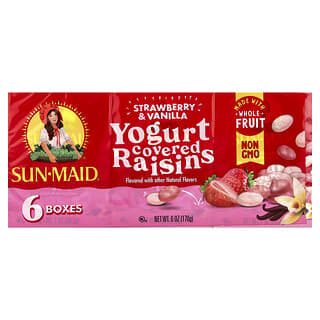 Sun-Maid, Rodzynki w jogurcie, z truskawką i wanilią, 6 pudełek (28,3 g)