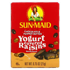 Sun-Maid, Enrobé de yaourt, raisins secs, chocolat et beurre de cacahuète, 6 boîtes, 21 g chacune