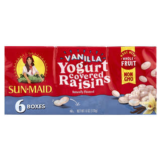 Sun-Maid, Pasas cubiertas de yogur, vainilla, 6 cajas de 28,3 g (1 oz) cada una