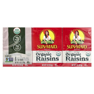 Sun-Maid, Raisins secs au soleil de Californie biologiques, 6 boîtes, 28,3 g chacune