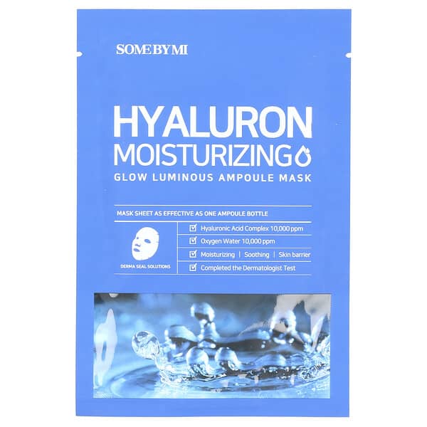 SOME BY MI, 히알루론 모이스처라이징, 글로우 루미너스 앰플 뷰티 마스크, 시트 마스크 1개, 25g(0.88oz)