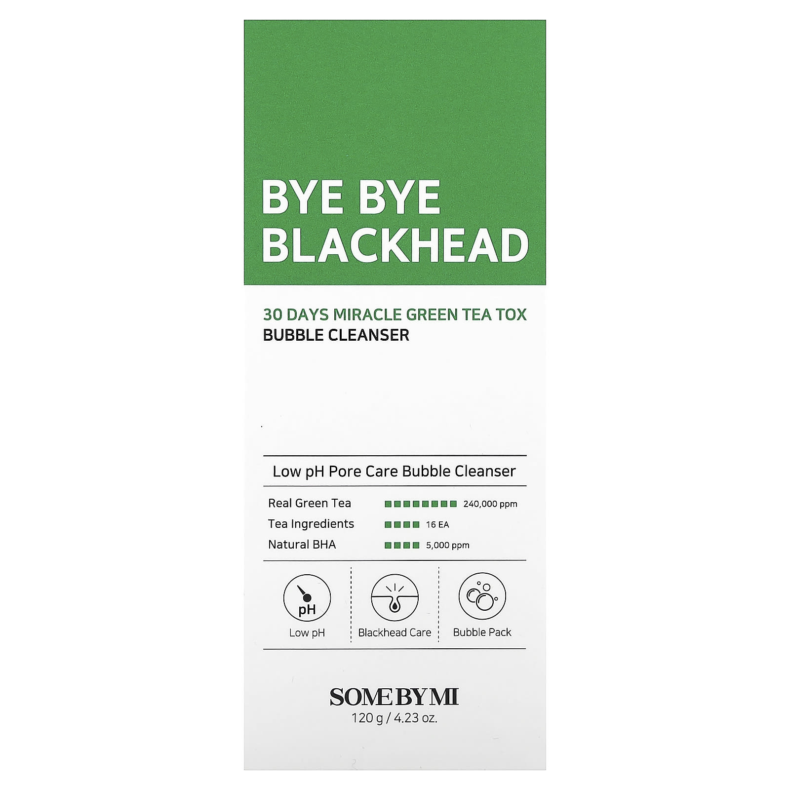 SOME BY MI, Bye Bye Blackhead 30 Days Miracle Green Tea Tox Bubble Cleanser, 4.23 oz (120 g) Image 3