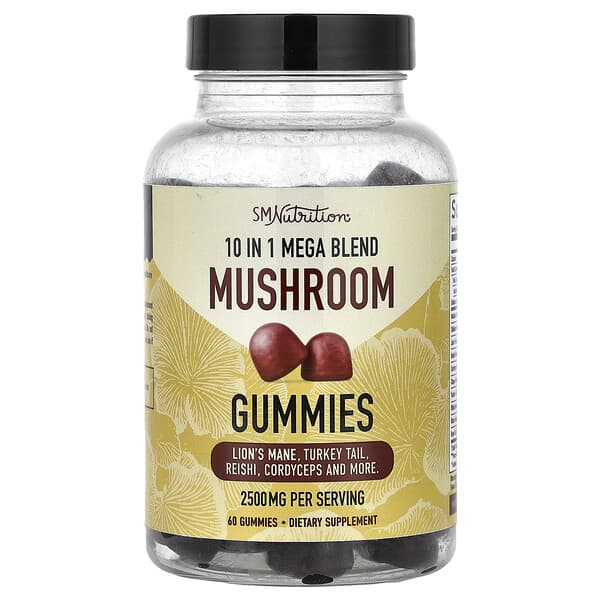 10 in 1 Mega Blend Mushroom Gummies, Raspberry, 60 Gummies