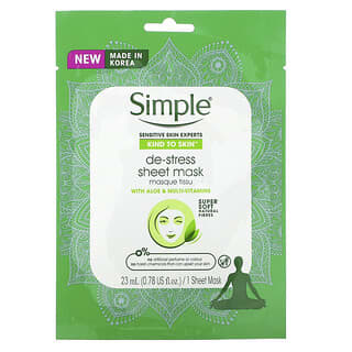 Simple Skincare, De-Stress Sheet Mask with Aloe & Multi-Vitamins, 1 Sheet Mask, 0.78 fl oz (23 ml)