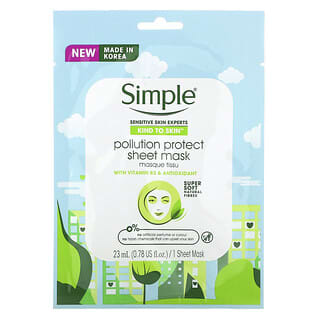 Simple Skincare, Pollution Protect Sheet Mask with Vitamin B3 & Antioxidant, 1 Sheet Mask, 0.78 fl oz (23 ml)